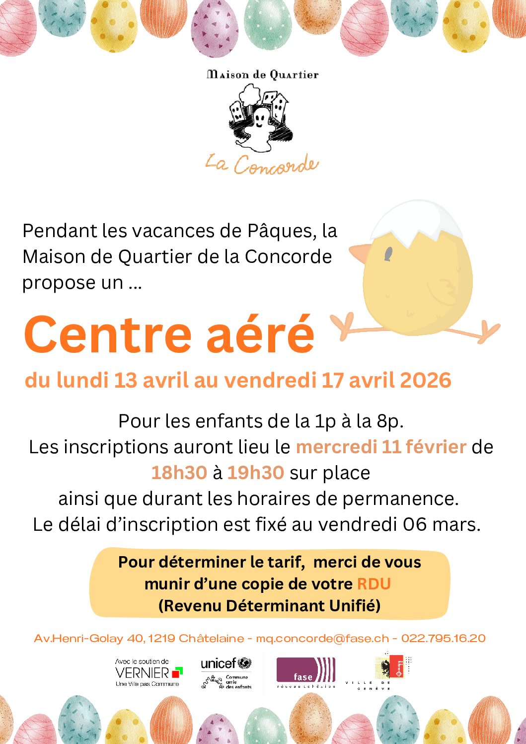Centre aéré de Pâques - Maison de quartier de la Concorde (MQC)