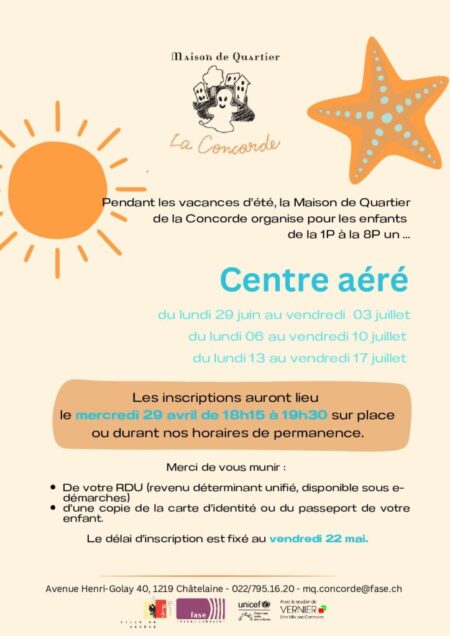 Centre aéré d’été 2026 - Maison de quartier de la Concorde (MQC)