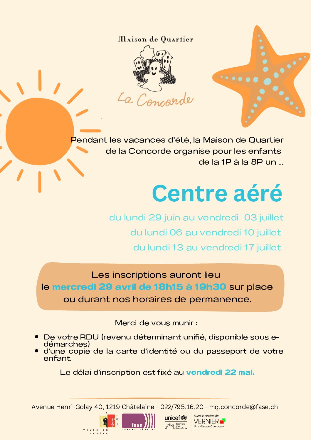 Centre aéré d’été 2026 - Maison de quartier de la Concorde (MQC)