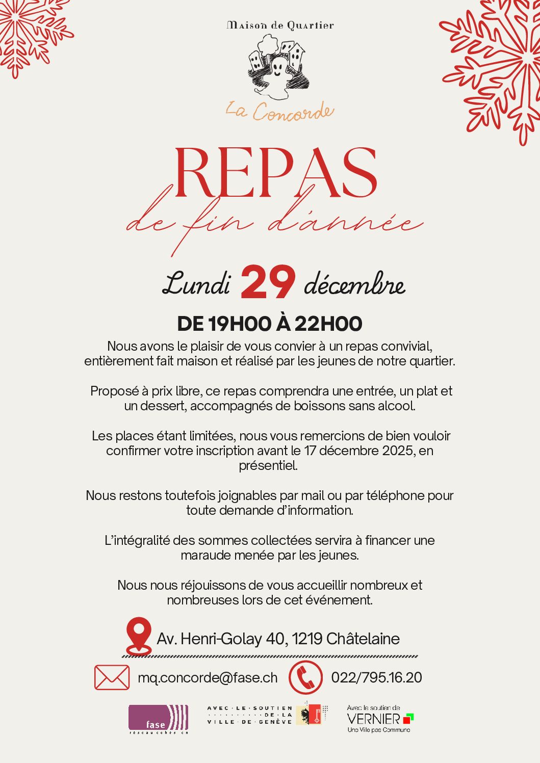 Repas de fin d’année - Maison de quartier de la Concorde (MQC)